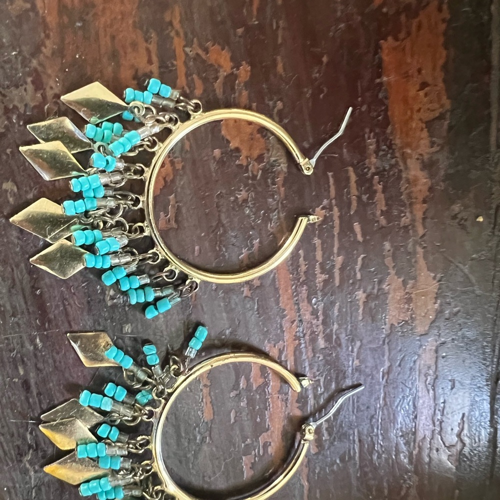 Jessica Simpson Gold and Turquoise Hoop Earrings